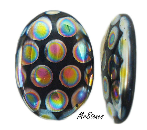 18x13mm (1685) Shiny Jet Black Peacock Oval Cabochon Low Dome 3.2mm