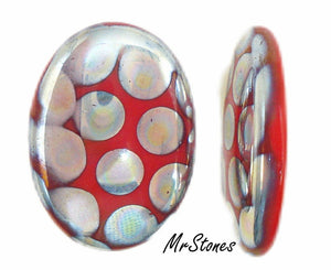 18x13mm (1685) Shiny Red Peacock Oval Cabochon Low Dome 3mm