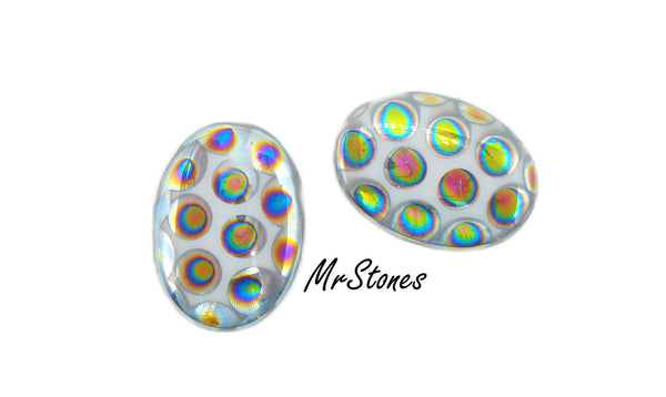 18x13mm (1685) Shiny White Peacock Oval Cabochon Low Dome 3mm