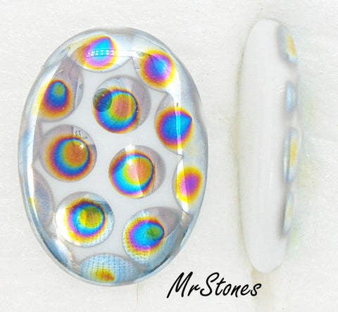 18x13mm (1685) Shiny White Peacock Oval Cabochon Low Dome 3mm