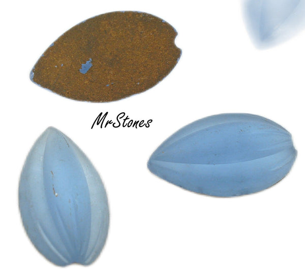 15.5x9mm Leaf Flat Back Light Sapphire Blue Frosted Matte