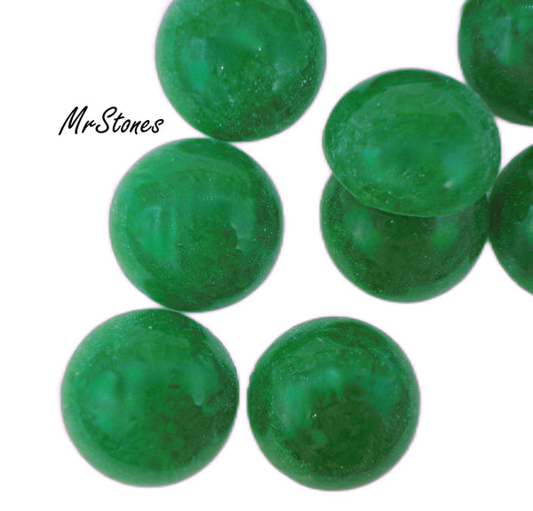 18mm (2194) Jade Green Glass Round Cabochon Japan
