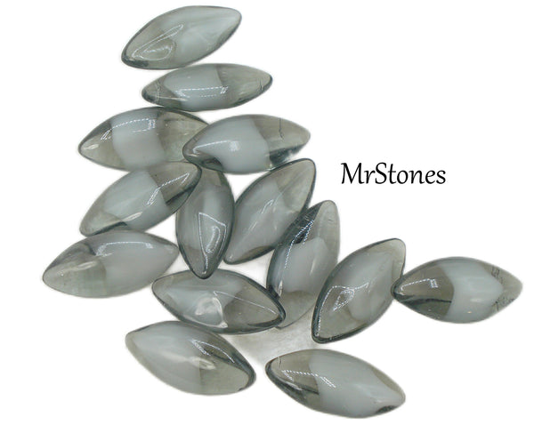 15x7mm (3146) White Givre in Black Diamond Un-foiled Marquise Navette Buff Top Doublet