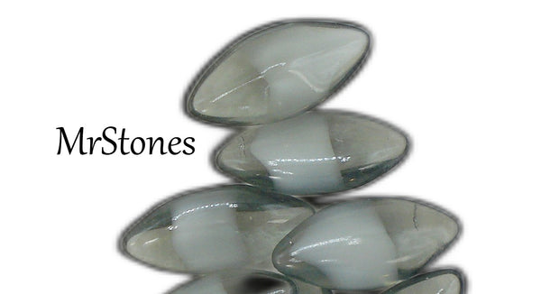 15x7mm (3146) White Givre in Black Diamond Un-foiled Marquise Navette Buff Top Doublet