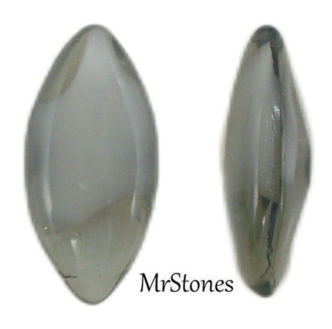 15x7mm (3146) White Givre in Black Diamond Un-foiled Marquise Navette Buff Top Doublet