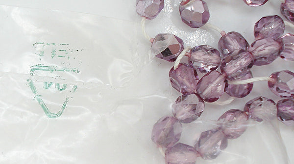 6.3x5.3mm Light Amethyst Fully Faceted Vintage Glass Bead 6x5mm