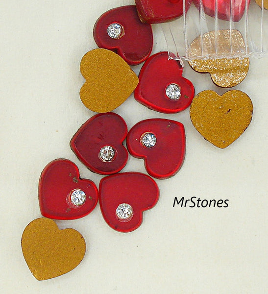 7mm (2800) Ruby Flat Back Heart Crystal 1.2mm Round Accent West Germany
