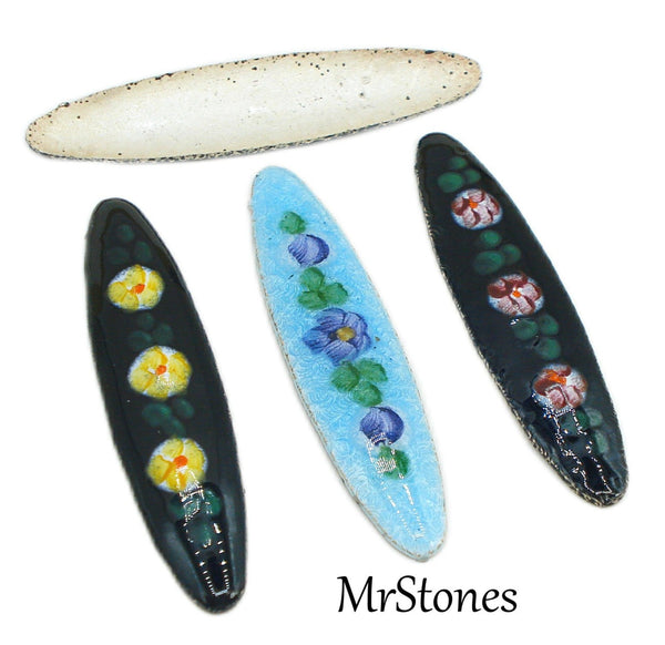 38x8mm Guilloche Oval Cabochon Metal with Enamel Flowers Floral 2pk/$1.50