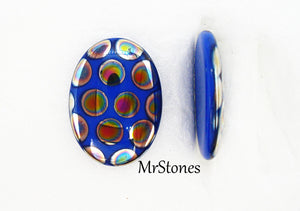 18x13mm (1685) Shiny Blue Peacock Oval Cabochon Low Dome 3mm