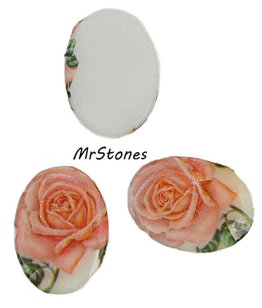 18x13mm (1685) Peach Color Rose Oval 3mm Low Dome Cabochon Decal