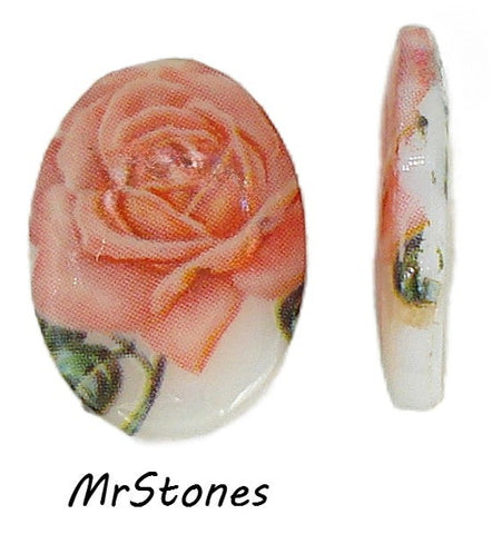 18x13mm (1685) Peach Color Rose Oval 3mm Low Dome Cabochon Decal