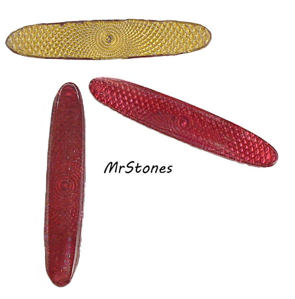 32x6mm (2195) Glass Ruby Oval Textured Metal Back Low Dome Cabochon 1.6mm Thick