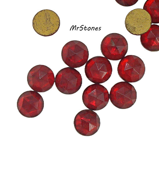 8mm (2020) Siam Red Rauten Rose Cut Round Flatback Pointed Fully Faceted Top