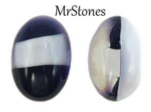 14x10mm (2198) Black White Stripe Moonstone Capsule Shape Glass Oval Cabochon