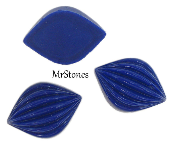 18x13mm Ribbed Lapis Leaf Shell Glass Cabochon
