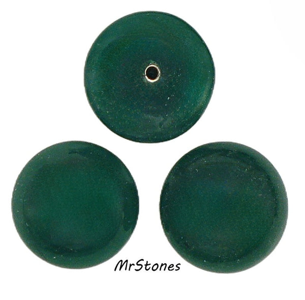 17.5-18mm (2175) Forest Green Button Top Round Cabochon Mount Hole in Back 9mm Thick