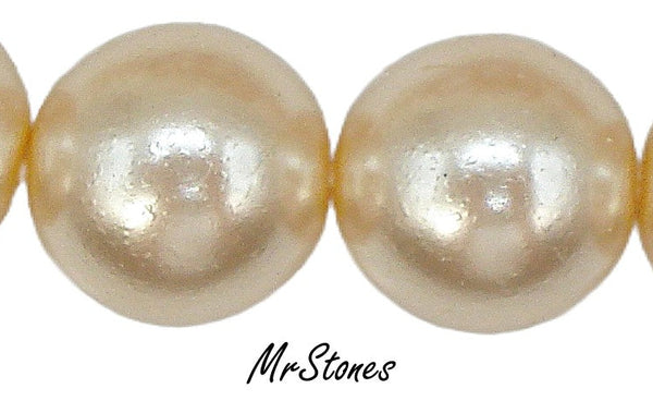 10mm Creme Glass Fully Drilled Round Pearl