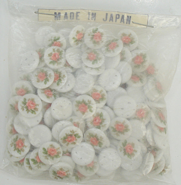 10mm Pink Red Rose Flower On White Decal Round Cabochon 2.2-2.3mm Thick Japan 1pc-5pc
