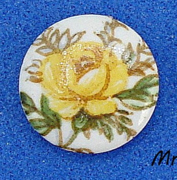 10mm Yellow Rose Flower On White Decal Round Cabochon 2.2-2.3mm Thick Japan 1pc-5pc