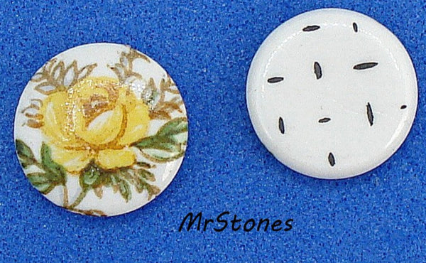 10mm Yellow Rose Flower On White Decal Round Cabochon 2.2-2.3mm Thick Japan 1pc-5pc