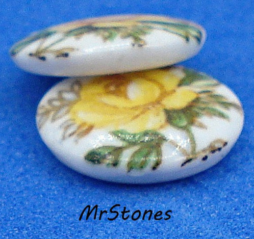 10mm Yellow Rose Flower On White Decal Round Cabochon 2.2-2.3mm Thick Japan 1pc-5pc