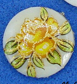 10mm Yellow Rose Flower Decal Round Low Dome Glass Cabochon Japan