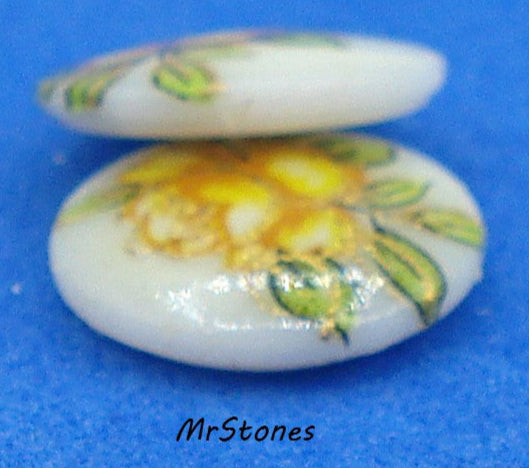 10mm Yellow Rose Flower Decal Round Low Dome Glass Cabochon Japan