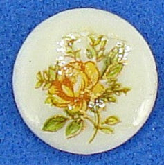 10mm Antiqued Yellow Rose Stem Flower Decal Round Low Dome Glass Cabochon Japan