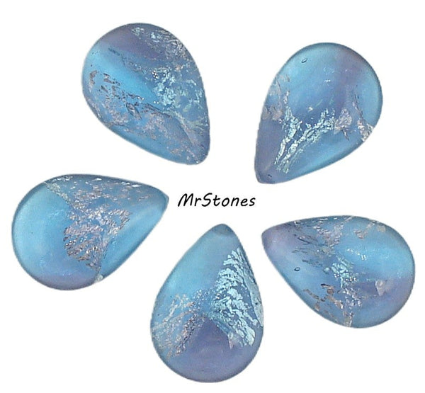 14x10mm (3331) Aqua Amethyst Bi Color Silver Foil Inside Pear Pendeloque Cabochon