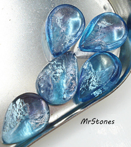 14x10mm (3331) Aqua Amethyst Bi Color Silver Foil Inside Pear Pendeloque Cabochon