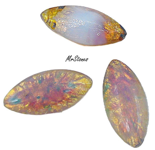 15x7mm (3146) Glass Fire Opal Czech Marquise Navette Buff Top Doublet
