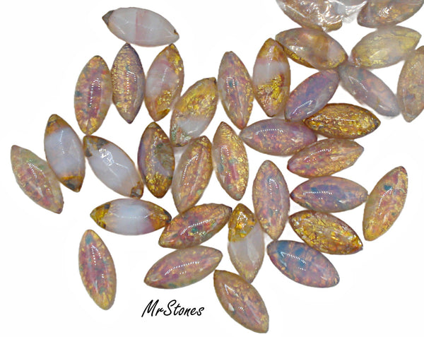 15x7mm (3146) Glass Fire Opal Czech Marquise Navette Buff Top Doublet