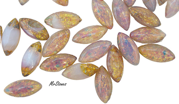 15x7mm (3146) Glass Fire Opal Czech Marquise Navette Buff Top Doublet