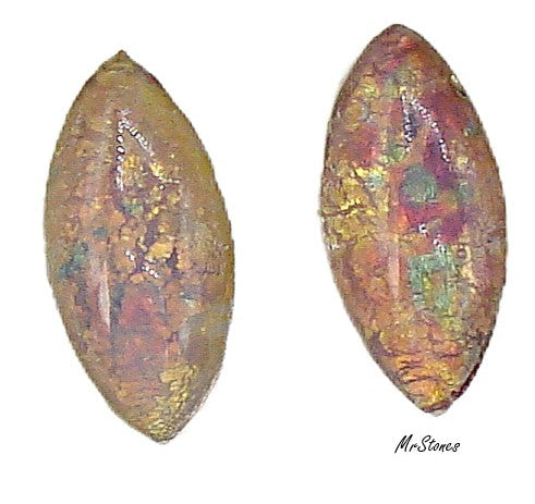 15x7mm (3146) Glass Fire Opal Czech Marquise Navette Buff Top Doublet