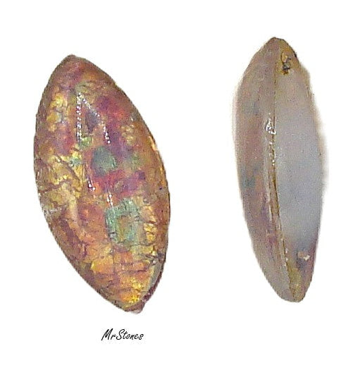 15x7mm (3146) Glass Fire Opal Czech Marquise Navette Buff Top Doublet