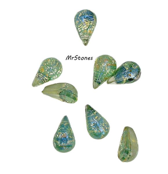 8x4.8mm (2390) Glass Green Blue Opal Pear Teardrop Shape Cabochon 3.7mm hgt