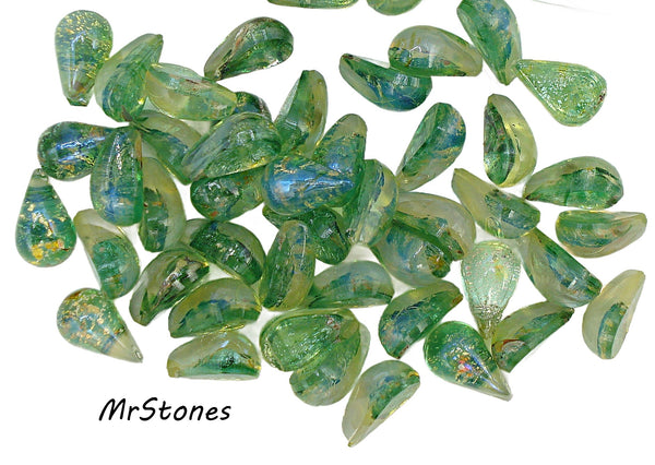 8x4.8mm (2390) Glass Green Blue Opal Pear Teardrop Shape Cabochon 3.7mm hgt