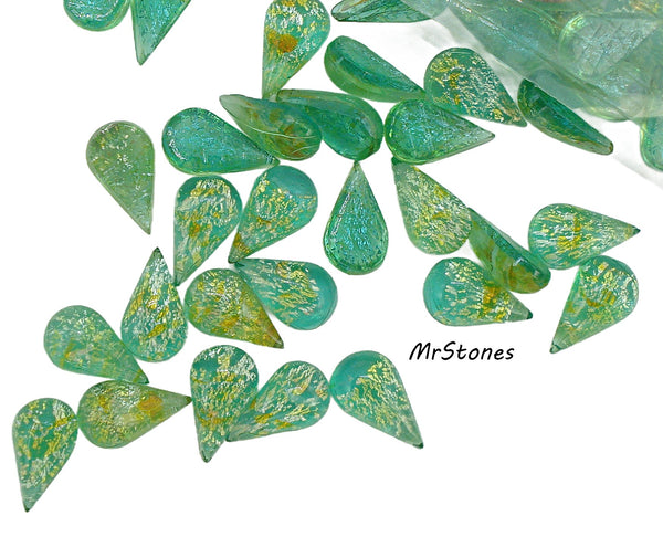 8x4.8mm (2390) Glass Green Yellow Opal Pear Teardrop Shape Cabochon 3mm Hgt.
