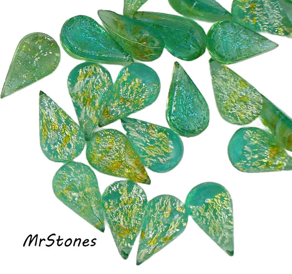 8x4.8mm (2390) Glass Green Yellow Opal Pear Teardrop Shape Cabochon 3mm Hgt.
