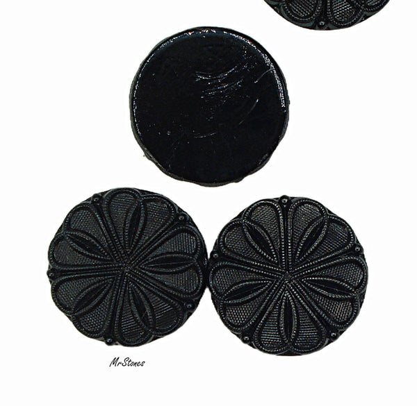18mm (1684) Glass Jet Textured Bumby Flower Top Round Cabochon