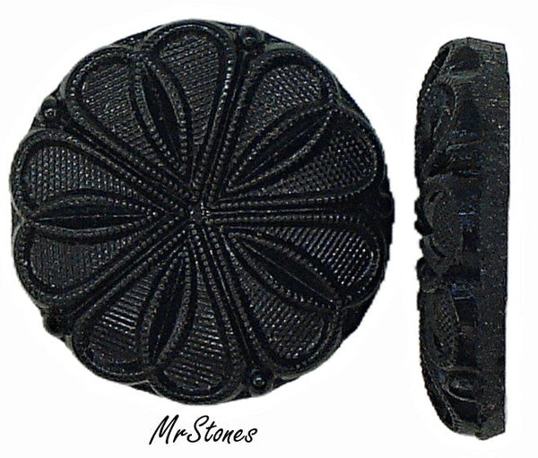 18mm (1684) Glass Jet Textured Bumby Flower Top Round Cabochon