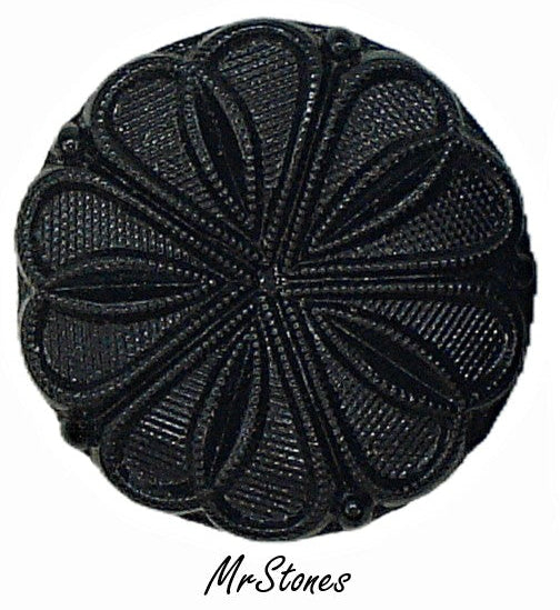 18mm (1684) Glass Jet Textured Bumby Flower Top Round Cabochon