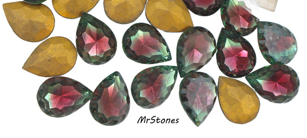 18x13mm (4315) Ruby Green Tourmaline Scalloped Bi Color Pear Pendeloque