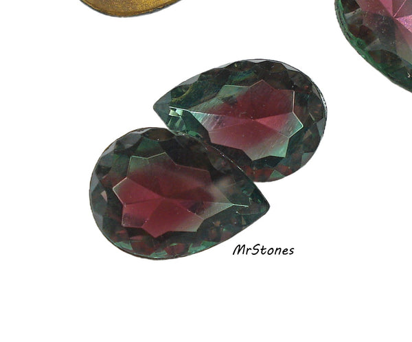18x13mm (4315) Ruby Green Tourmaline Scalloped Bi Color Pear Pendeloque