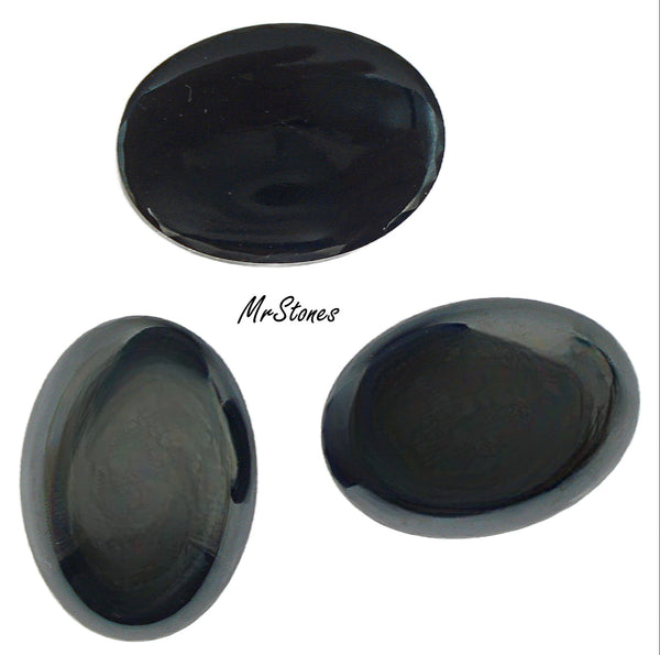 25x18mm (2195) Hematite Shiny Metallic Glass Oval Cabochon