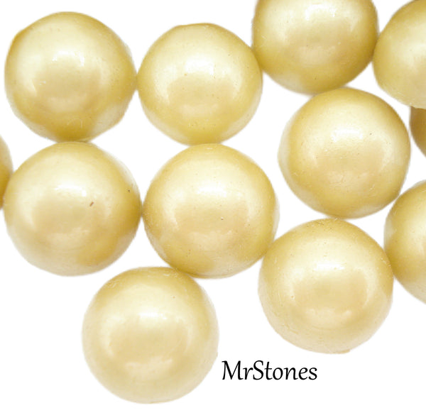 10mm (14IHPR) Golden Glass Round Imitation Pearl Cabochon 5mm Dome