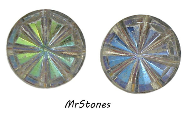 11mm (8801) (48ss) Green/Purple Blue Mix Pin Wheel Table Polished Inverted Round 4pc/$2.00