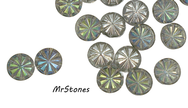 11mm (8801) (48ss) Green/Purple Blue Mix Pin Wheel Table Polished Inverted Round 4pc/$2.00