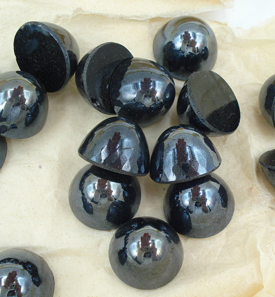 18mm (1684) Glass Hematite Round High Dome Cabochon (17.8x11mm)