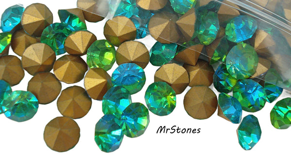 8.2-8.3mm (1100) (39ss) Bi Color Peridot Aqua Round Chaton